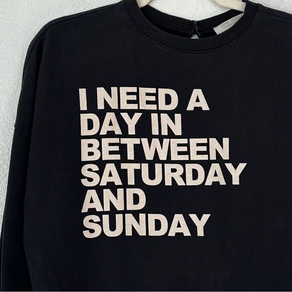 Zara Trafaluc Black Crewneck Long Sleeves Sweatshirt, Sz Small - Picture 11 of 13